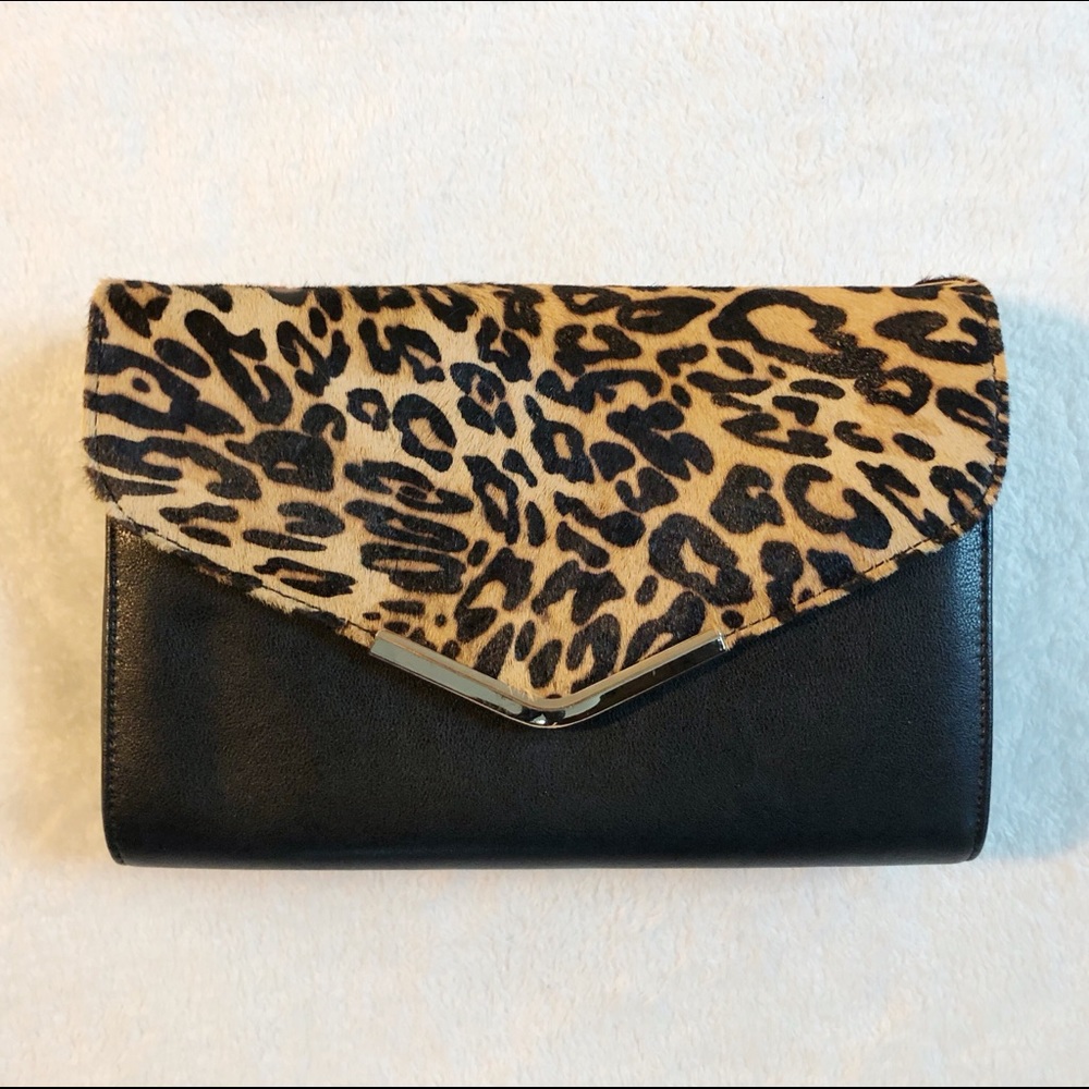 Aldo black and leopard envelope clutch